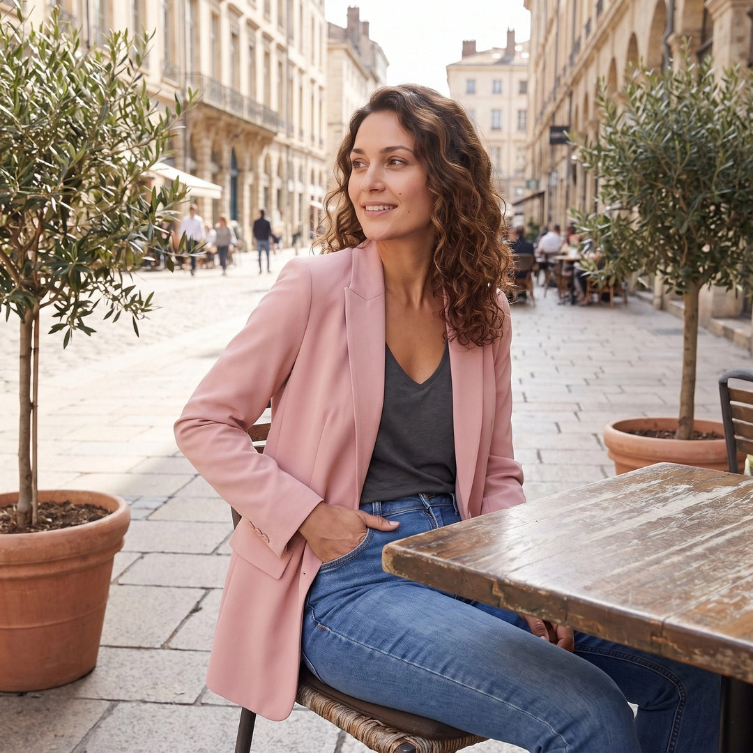 Women's Open Front Long Blazer with Tailored Fit