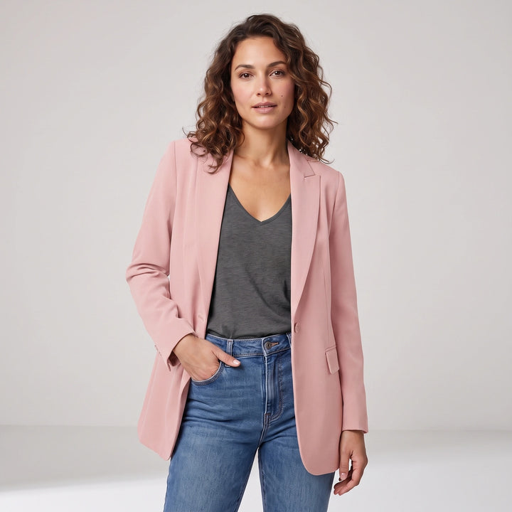 Women's Open Front Long Blazer with Tailored Fit