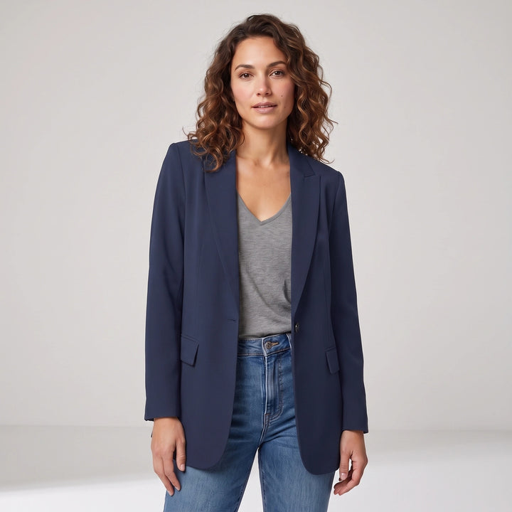 Women's Open Front Long Blazer with Tailored Fit