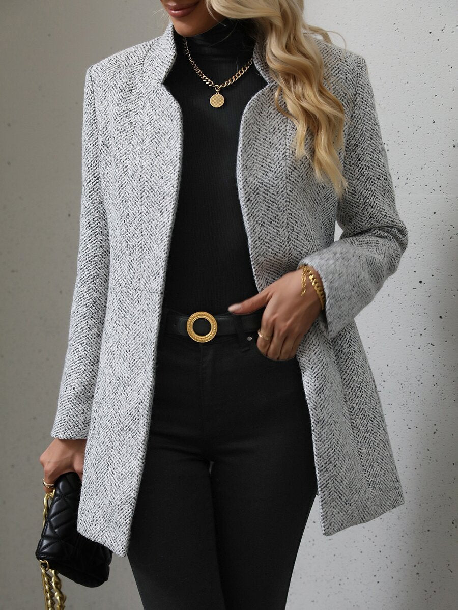 Women's Open Front Stand Collar Overcoat