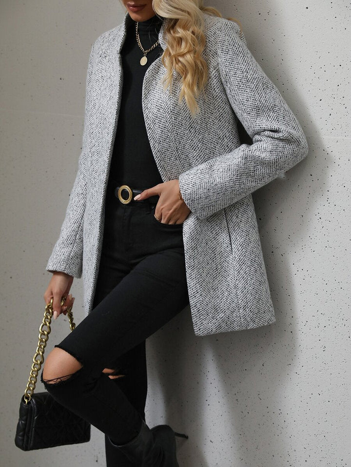 Women's Open Front Stand Collar Overcoat