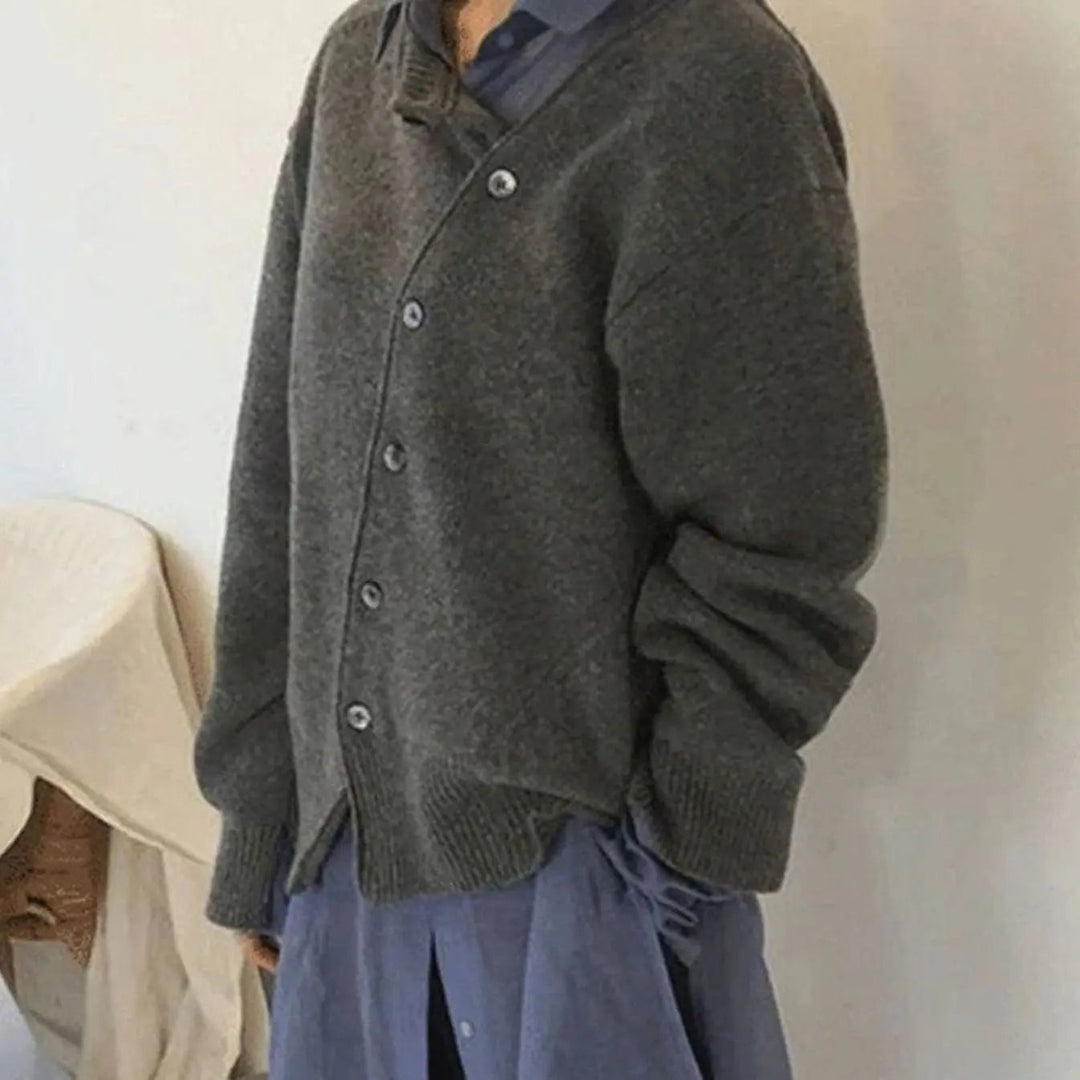 Women's Oversized Chunky Knit Cardigan Button-Front Ribbed Jumper