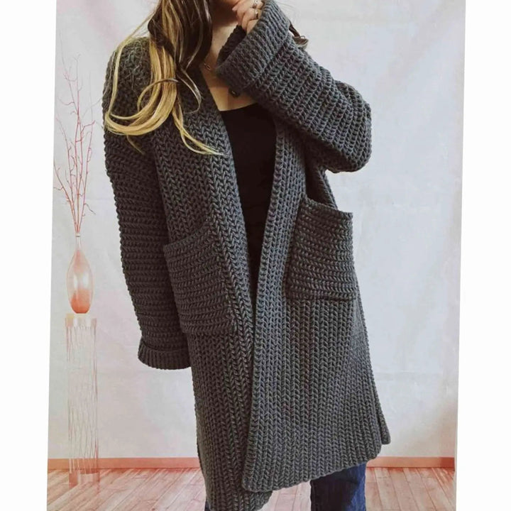 Women's Oversized Chunky Knit Cardigan Open Front Long Pockets