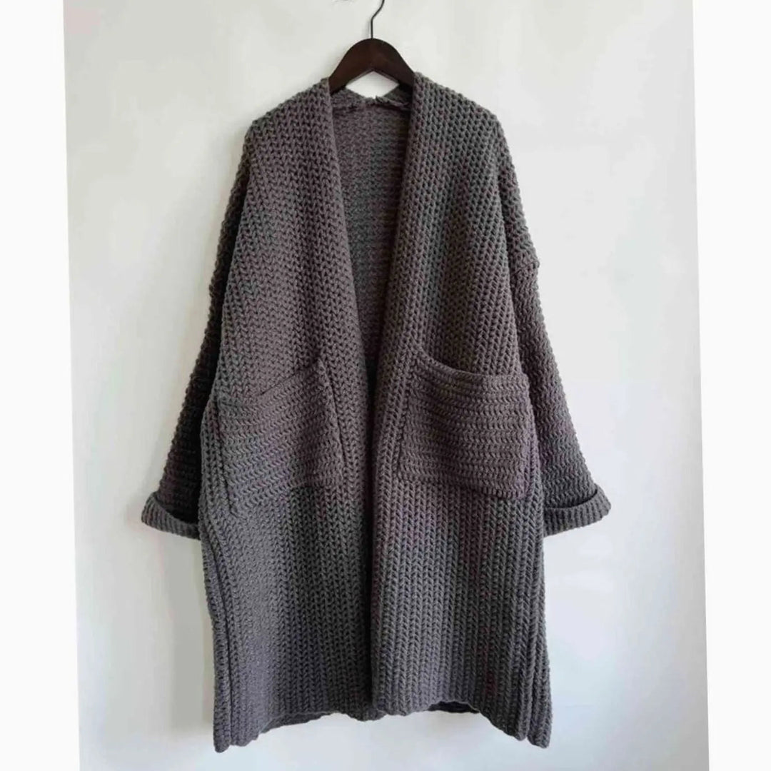 Women's Oversized Chunky Knit Cardigan Open Front Long Pockets