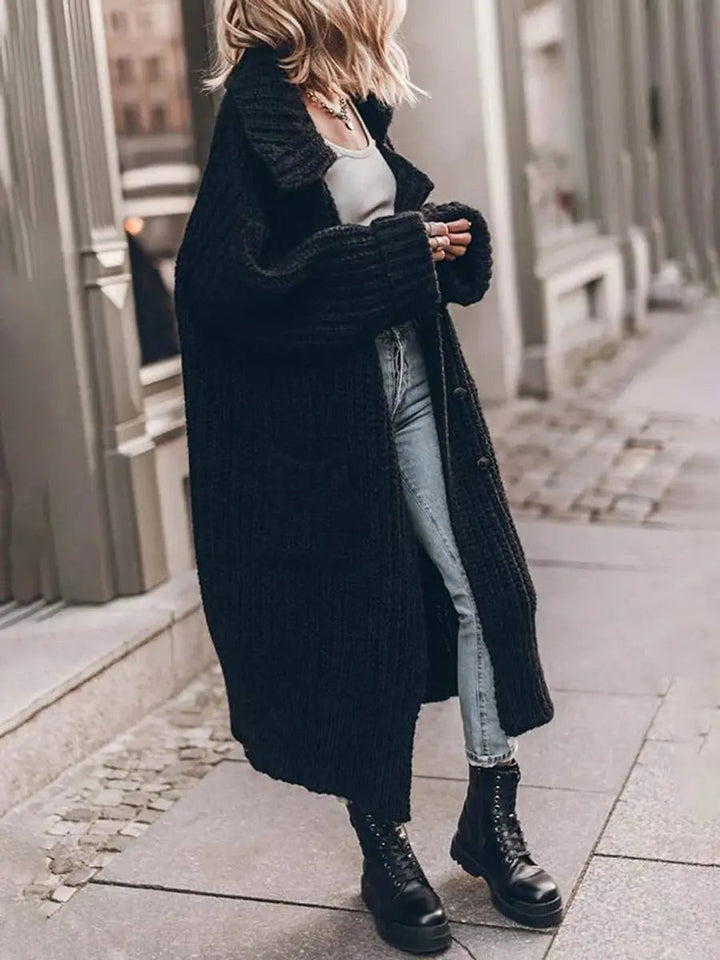 Women's Oversized Chunky Knit Lapel Longline Cardigan