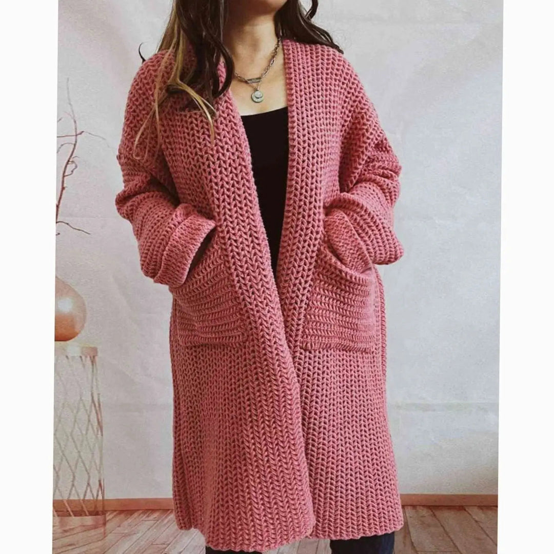 Women's Oversized Chunky Knit Open-Front Cardigan with Pockets