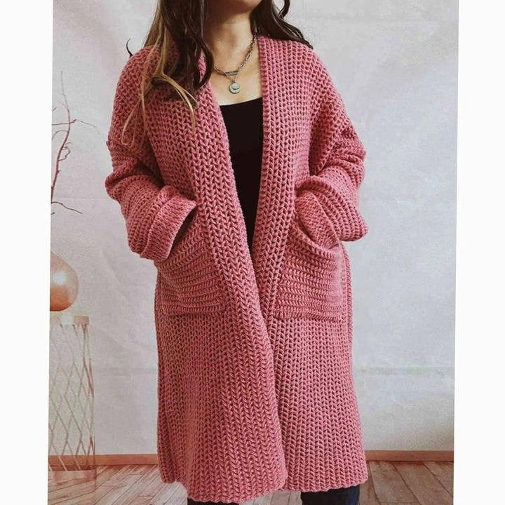 Women's Oversized Chunky Knit Open-Front Cardigan with Pockets