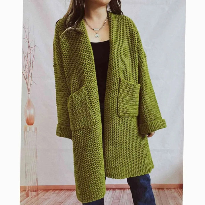 Women's Oversized Chunky Knit Open-Front Cardigan with Pockets