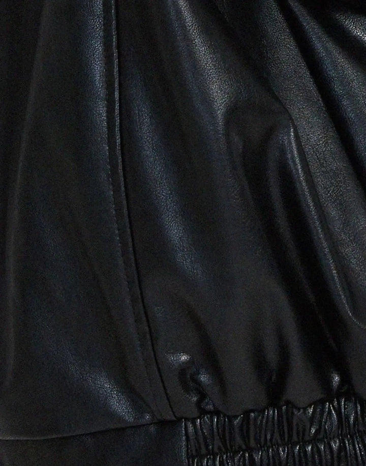 Women's Oversized Faux Leather Zip-Up Bomber Jacket