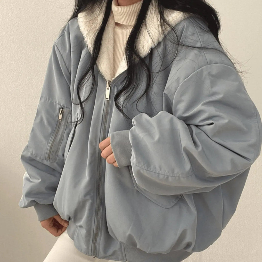 Women's Oversized Fleece-Lined Zip-Up Winter Jacket