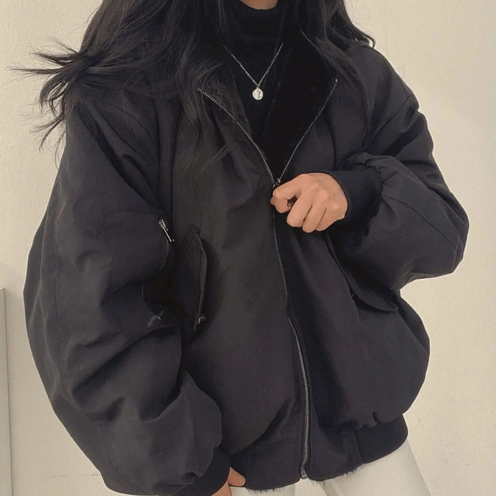 Women's Oversized Fleece-Lined Zip-Up Winter Jacket