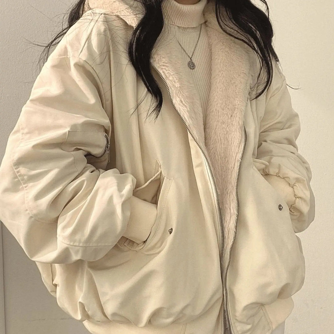 Women's Oversized Fleece-Lined Zip-Up Winter Jacket