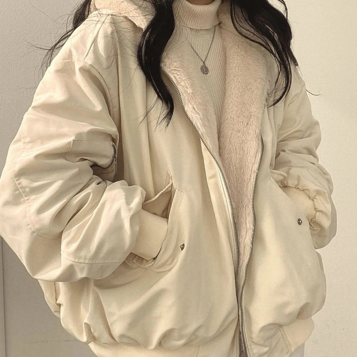 Women's Oversized Fleece-Lined Zip-Up Winter Jacket