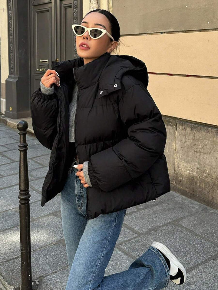 Women's Oversized Hooded Puffer with Drawstring Hem