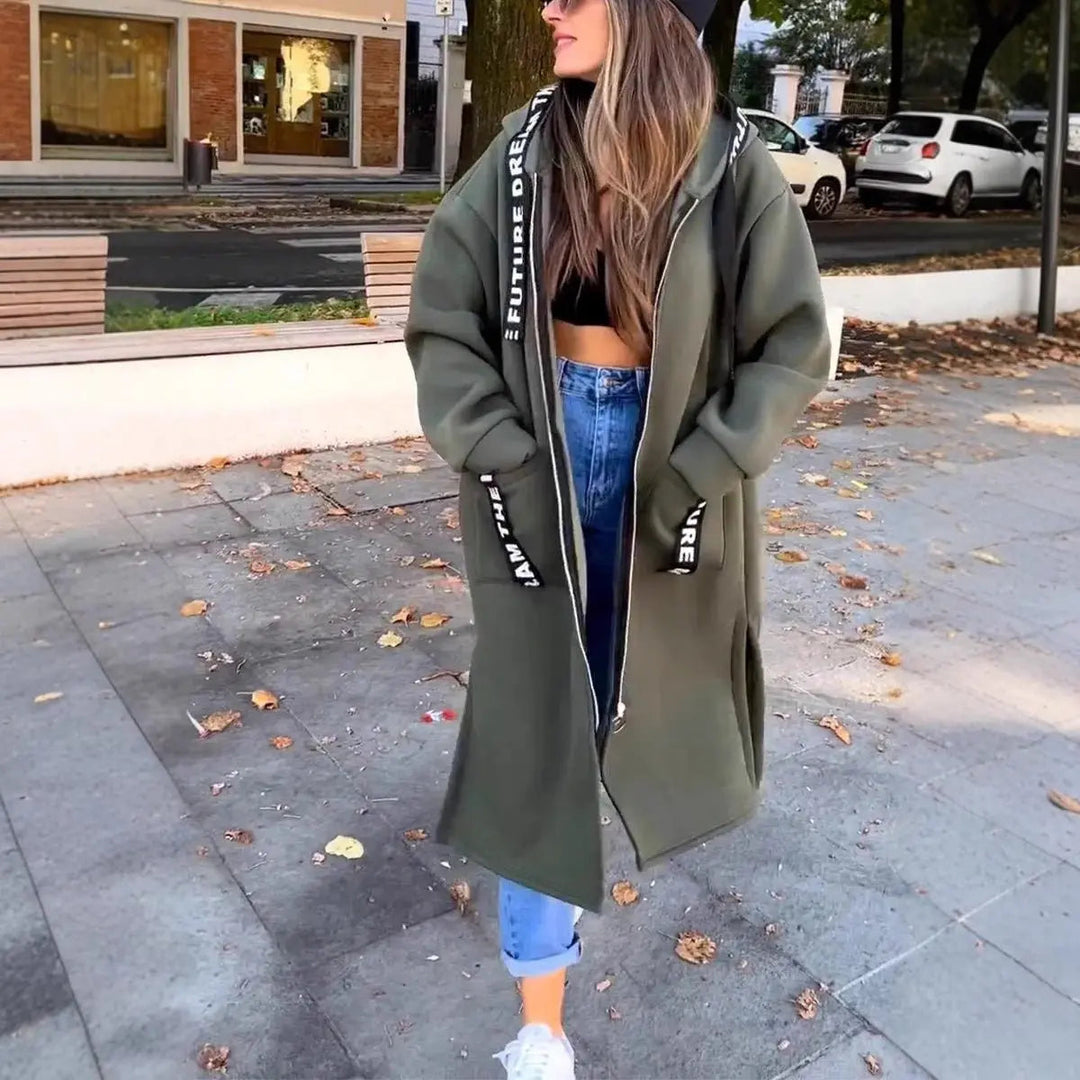 Women's Oversized Long Hooded Zip-Up Coat