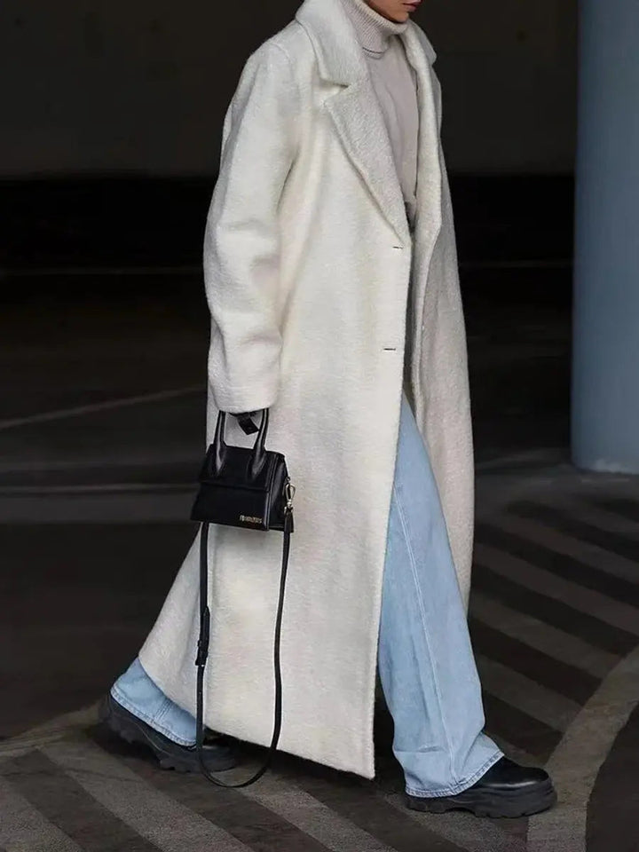 Women's Oversized Long Lapel Single-Breasted Wool-Look Coat