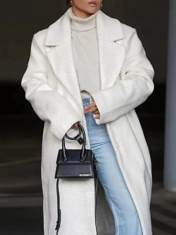 Women's Oversized Long Lapel Single-Breasted Wool-Look Coat