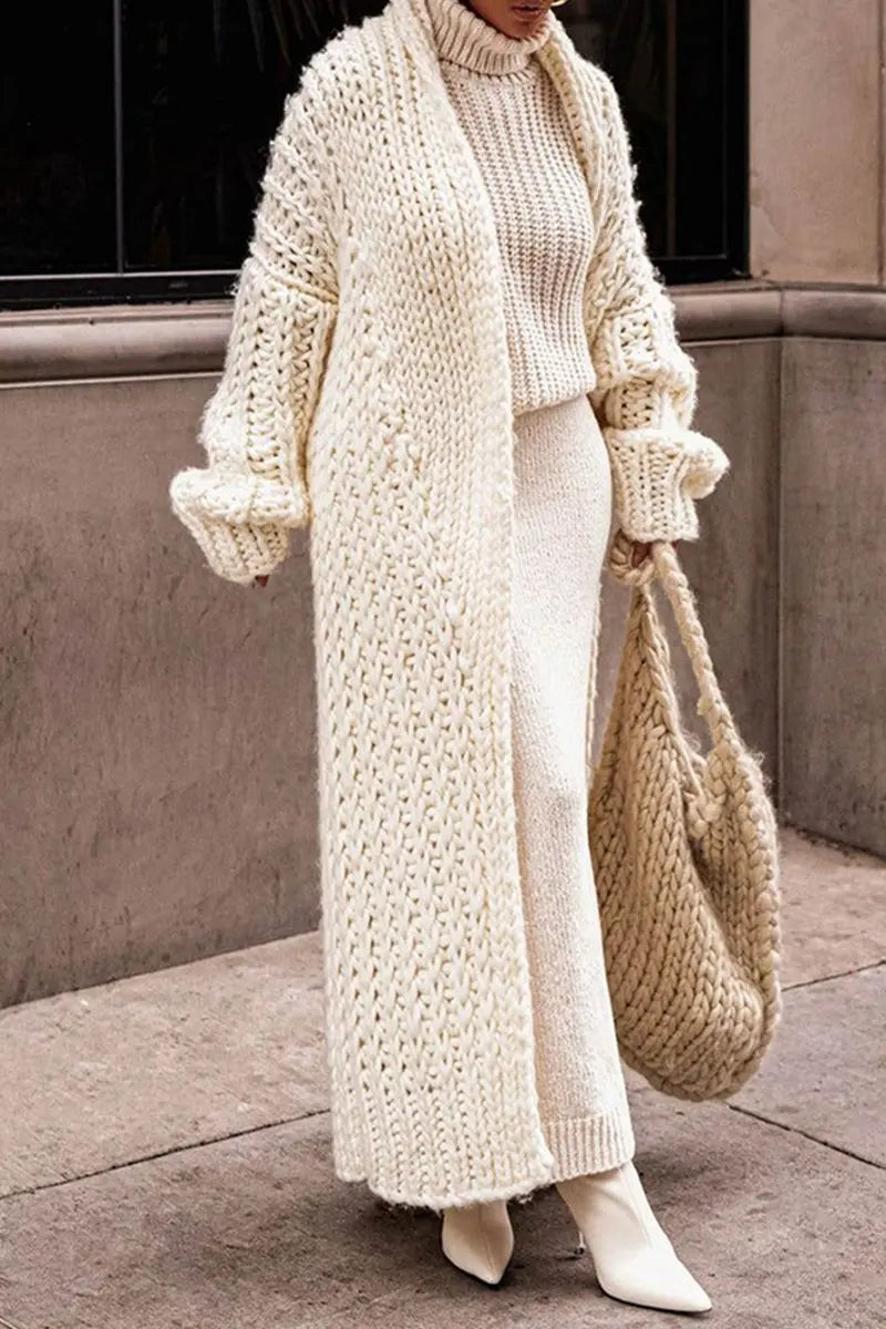 Women's Oversized Open-Front Longline Chunky Knit Cardigan