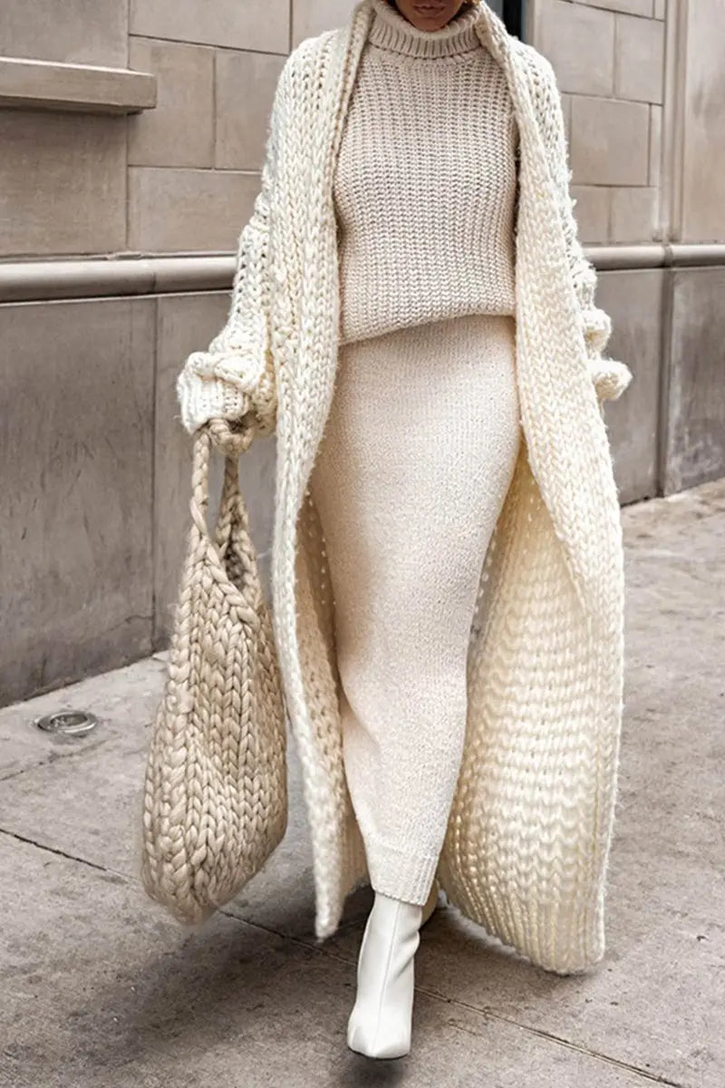 Women's Oversized Open-Front Longline Chunky Knit Cardigan