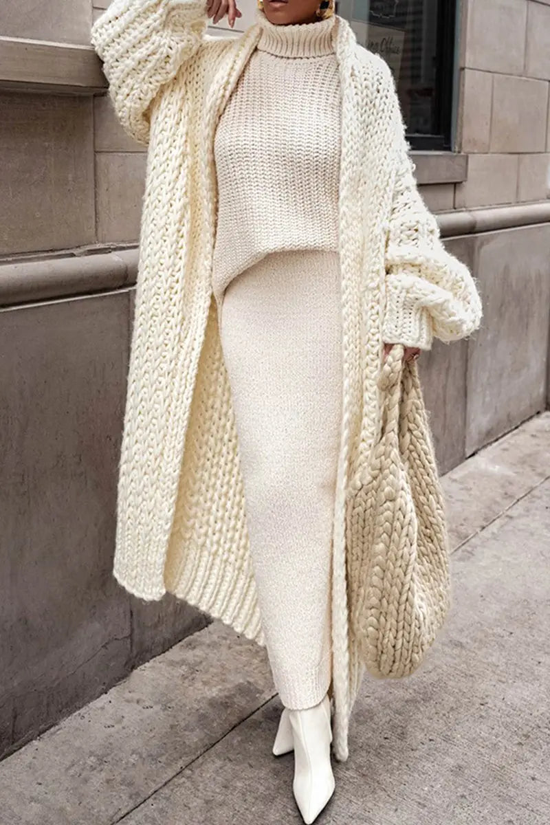 Women's Oversized Open-Front Longline Chunky Knit Cardigan