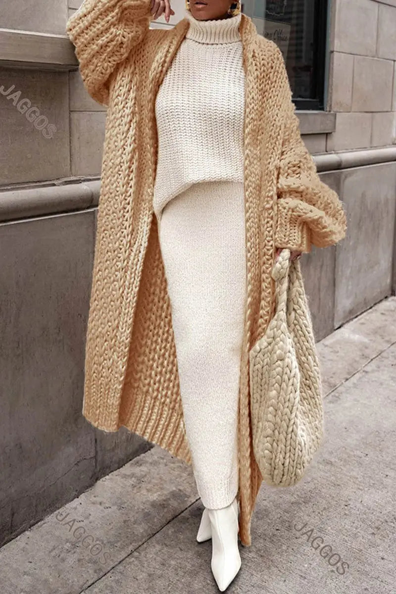 Women's Oversized Open-Front Longline Chunky Knit Cardigan