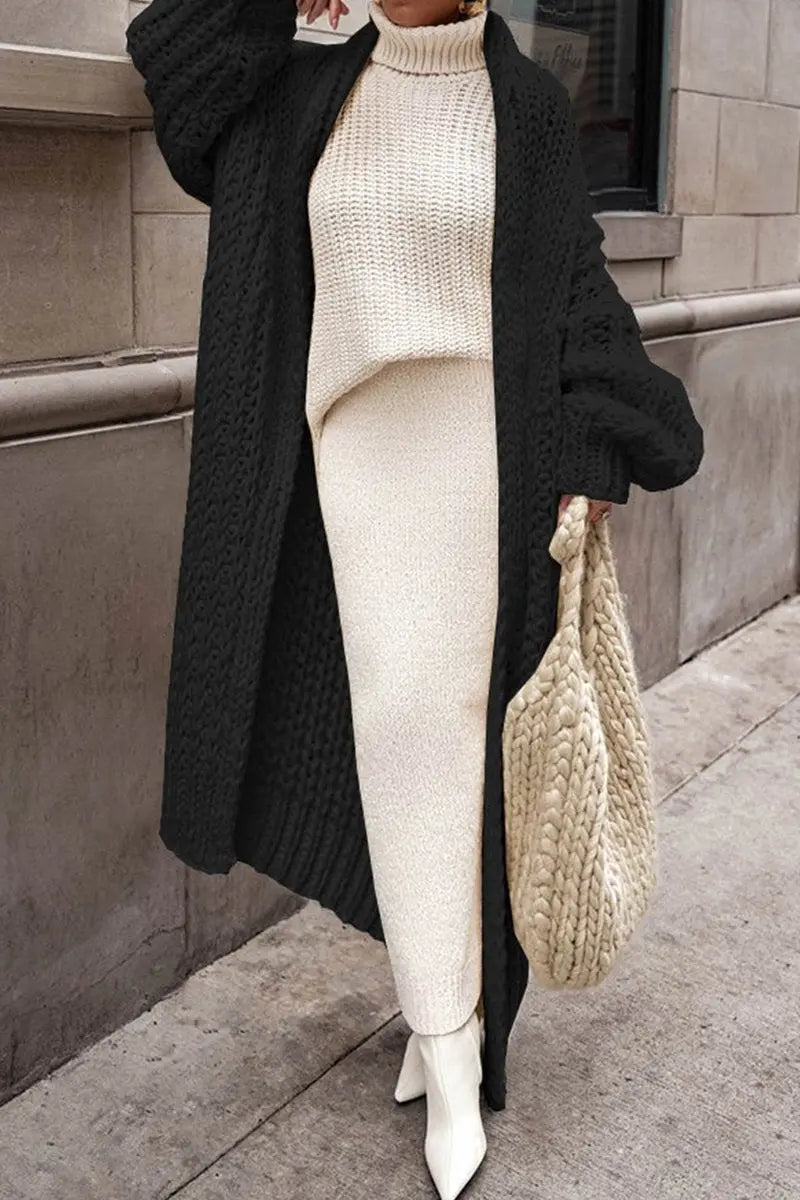 Women's Oversized Open-Front Longline Chunky Knit Cardigan