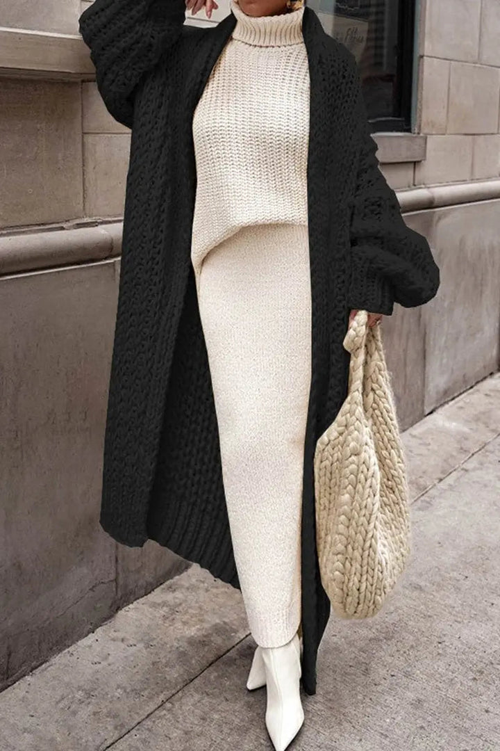 Women's Oversized Open-Front Longline Chunky Knit Cardigan