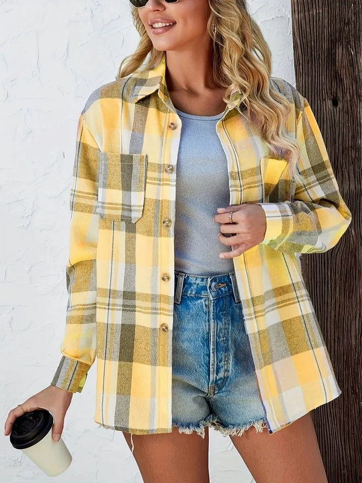 Women's Oversized Plaid Flannel Open-Front Shirt Cardigan