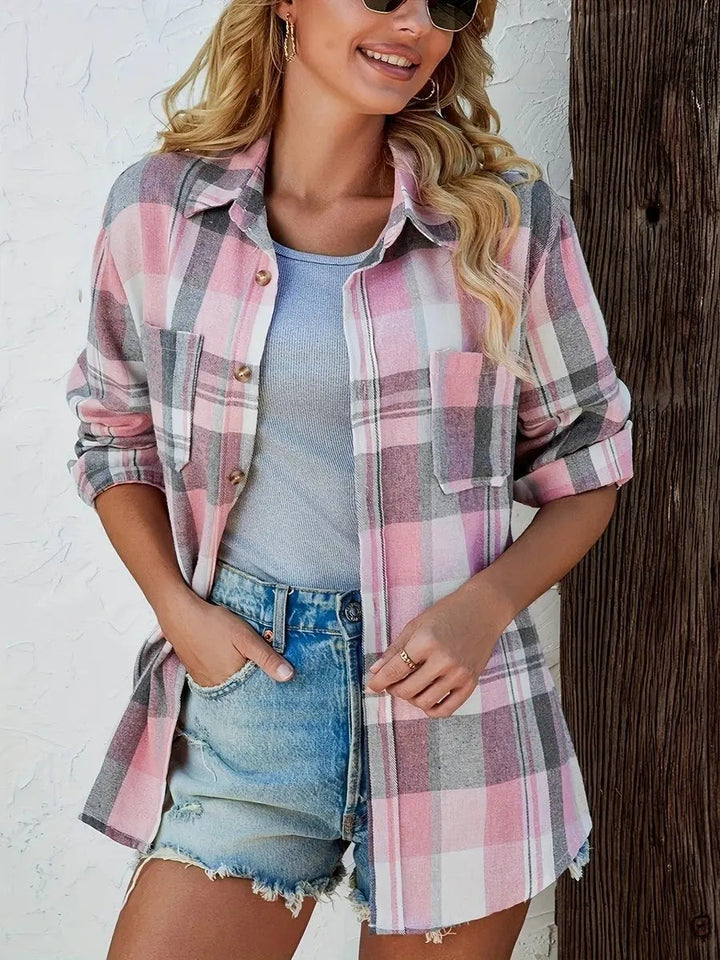 Women's Oversized Plaid Flannel Open-Front Shirt Cardigan