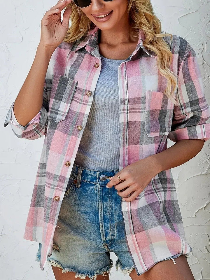 Women's Oversized Plaid Flannel Open-Front Shirt Cardigan