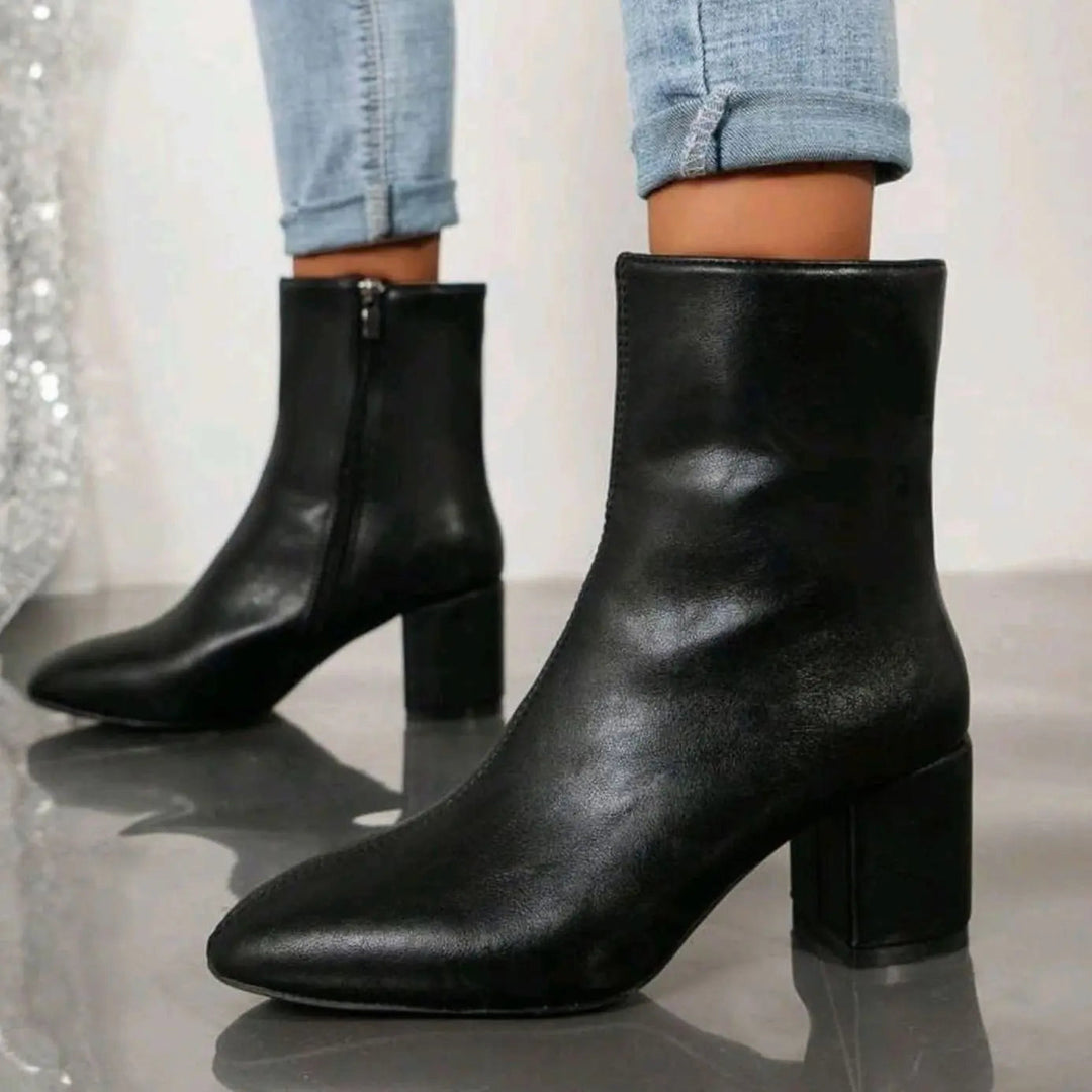 Women's Patent Block-Heel Side-Zip Ankle Boots