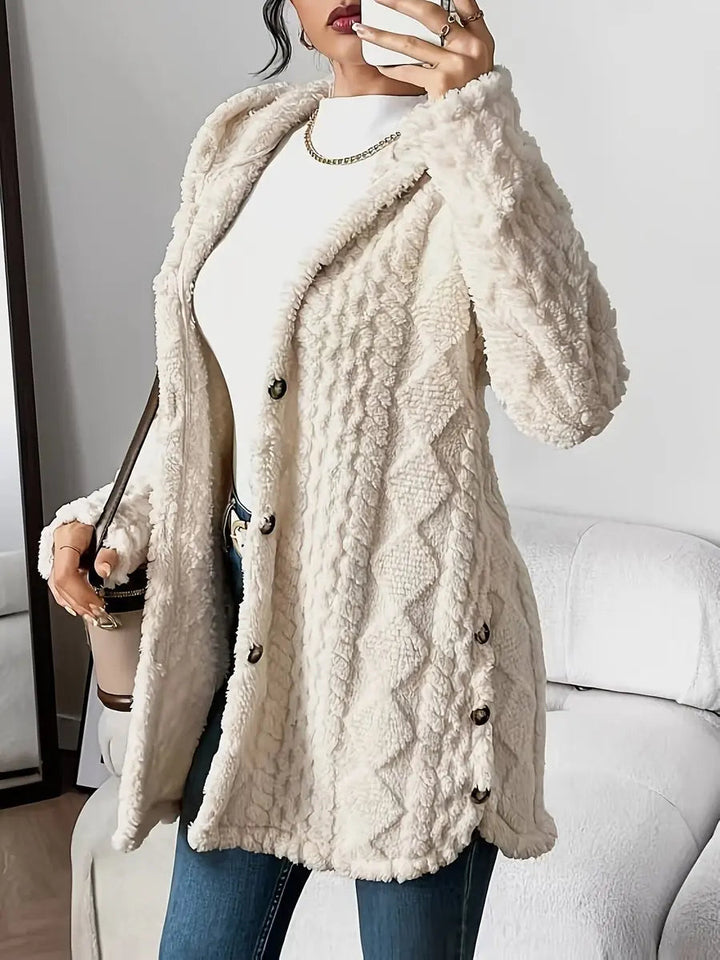 Women's Plush Hooded Button-Front Longline Cardigan