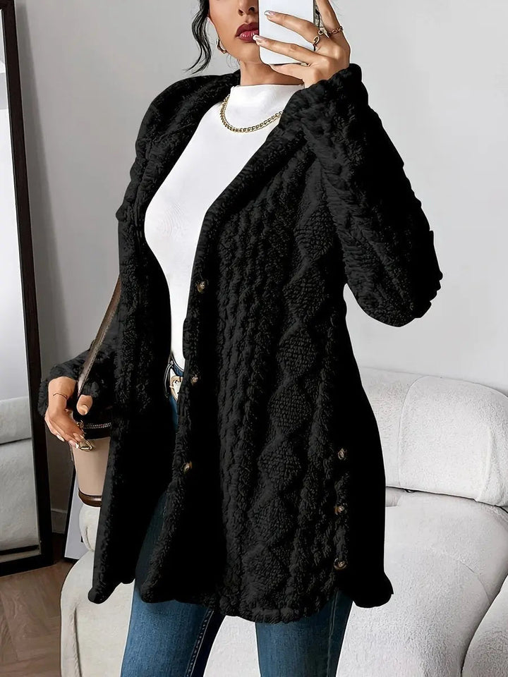 Women's Plush Hooded Button-Front Longline Cardigan