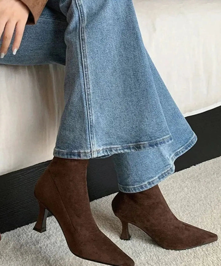 Women's Pointed Kitten Heel Suede Ankle Boots