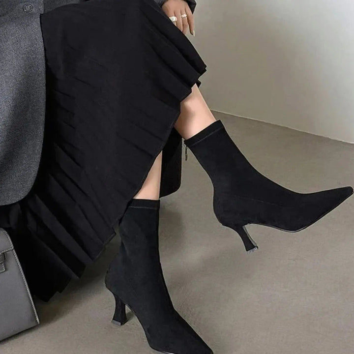 Women's Pointed Kitten Heel Suede Ankle Boots