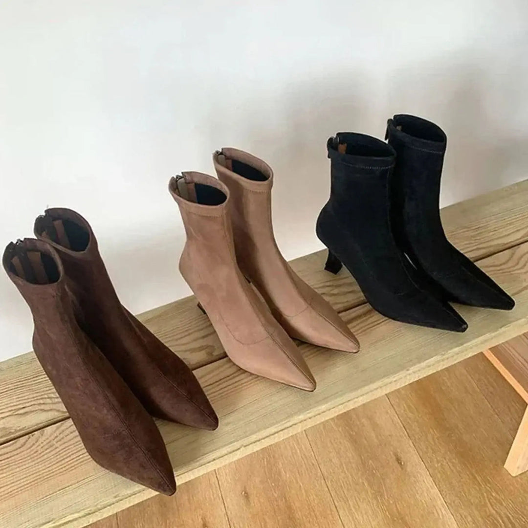 Women's Pointed Kitten Heel Suede Ankle Boots