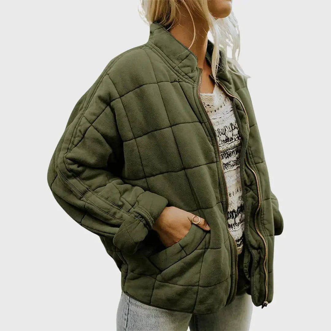 Women's Quilted Jacket Zip-Up Lightweight Stand Collar Padded Coat