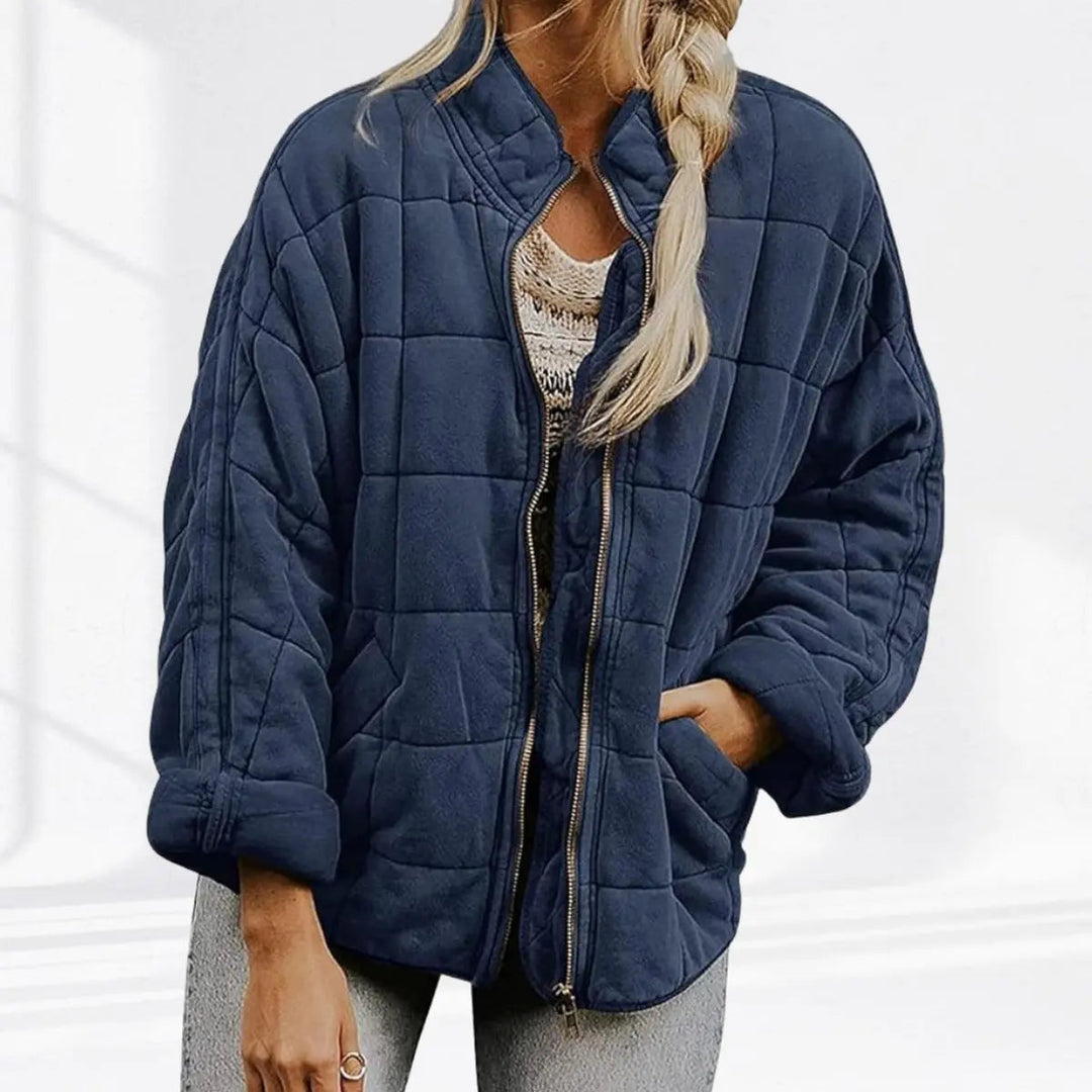 Women's Quilted Jacket Zip-Up Lightweight Stand Collar Padded Coat