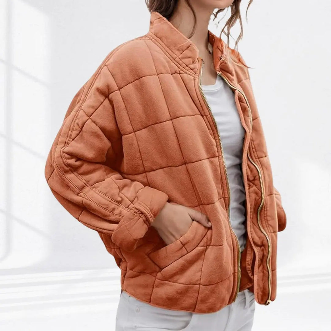 Women's Quilted Jacket Zip-Up Lightweight Stand Collar Padded Coat