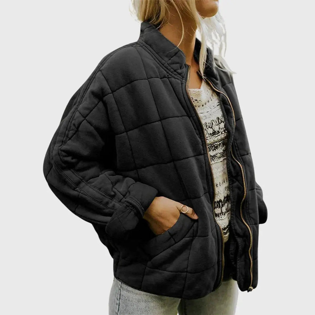 Women's Quilted Jacket Zip-Up Lightweight Stand Collar Padded Coat