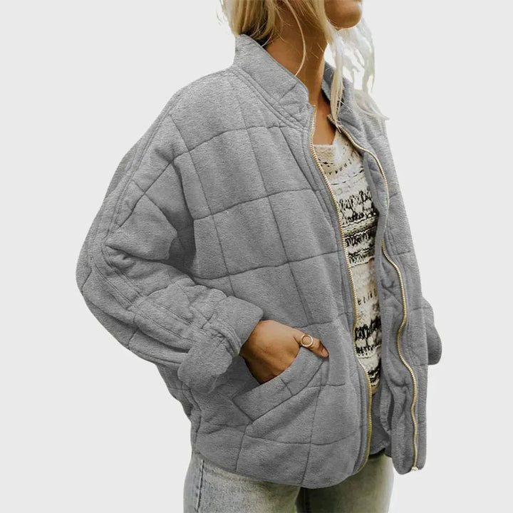Women's Quilted Jacket Zip-Up Lightweight Stand Collar Padded Coat