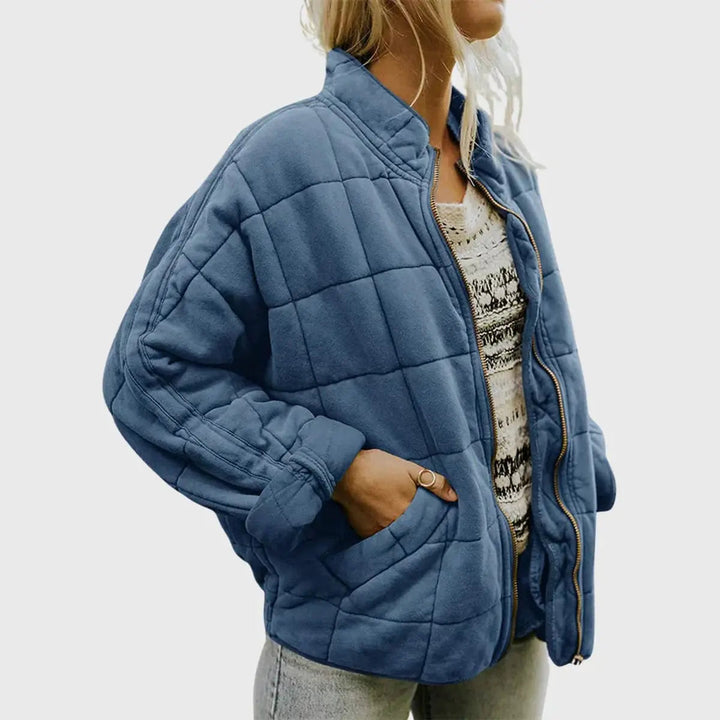 Women's Quilted Jacket Zip-Up Lightweight Stand Collar Padded Coat