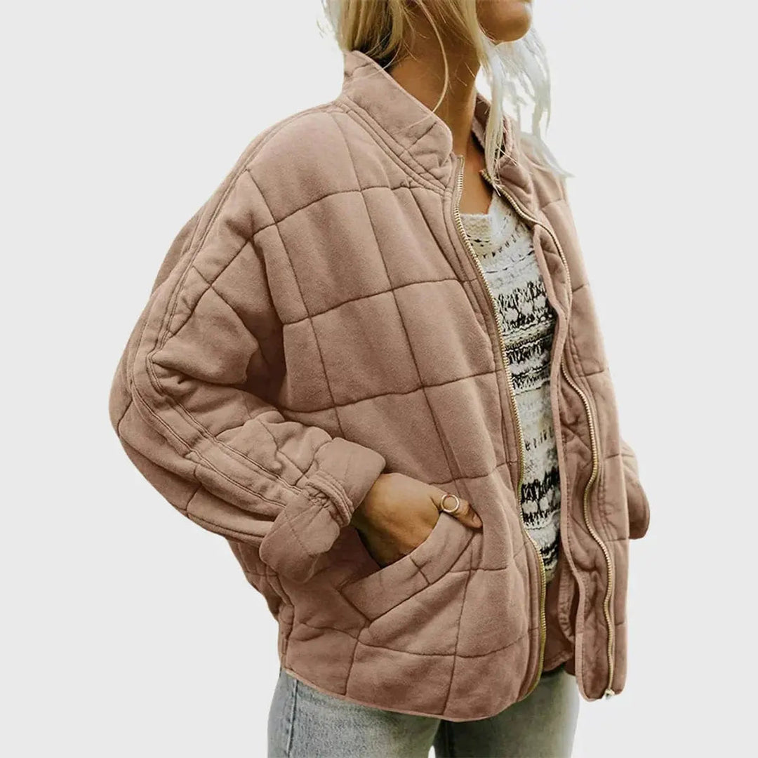 Women's Quilted Jacket Zip-Up Lightweight Stand Collar Padded Coat