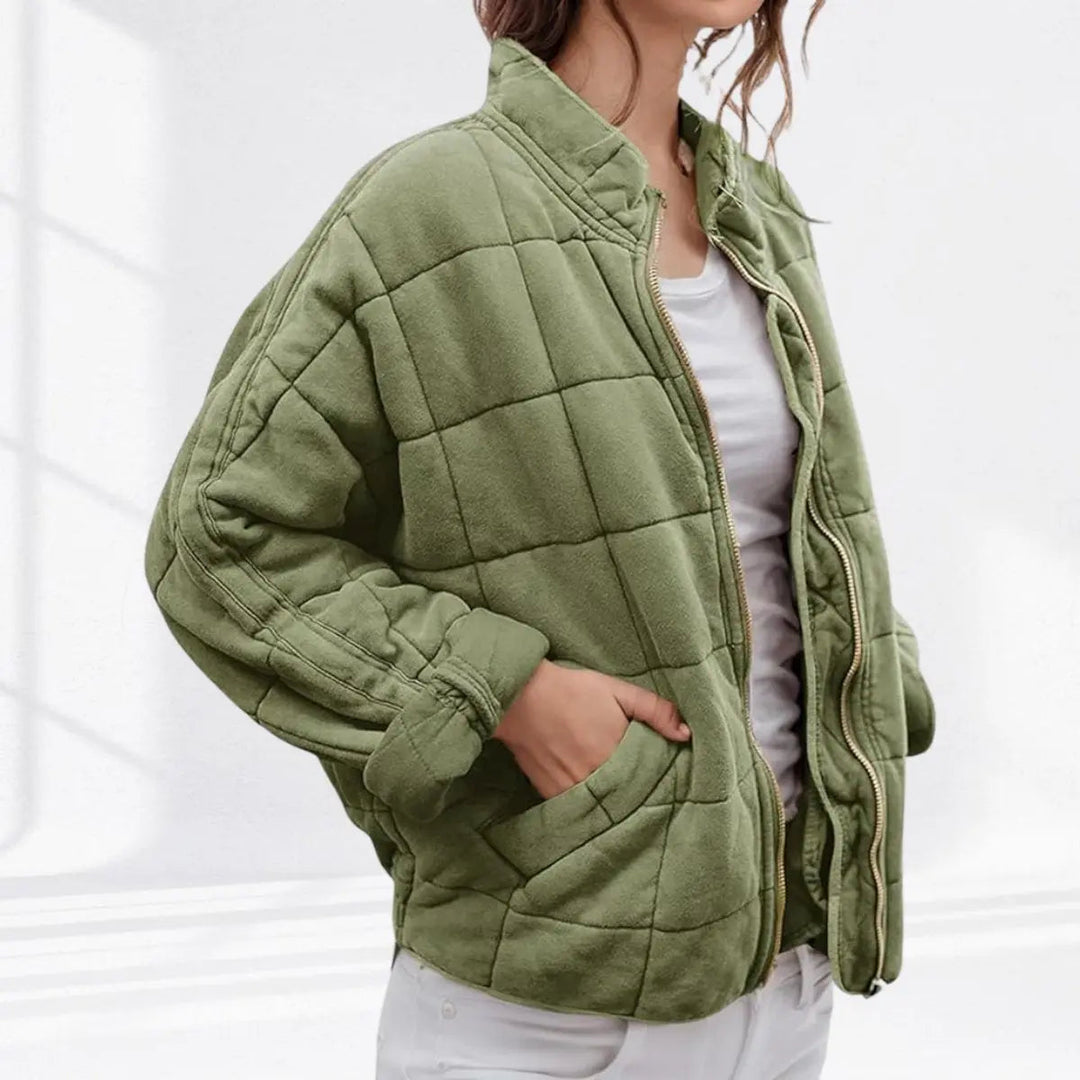Women's Quilted Jacket Zip-Up Lightweight Stand Collar Padded Coat