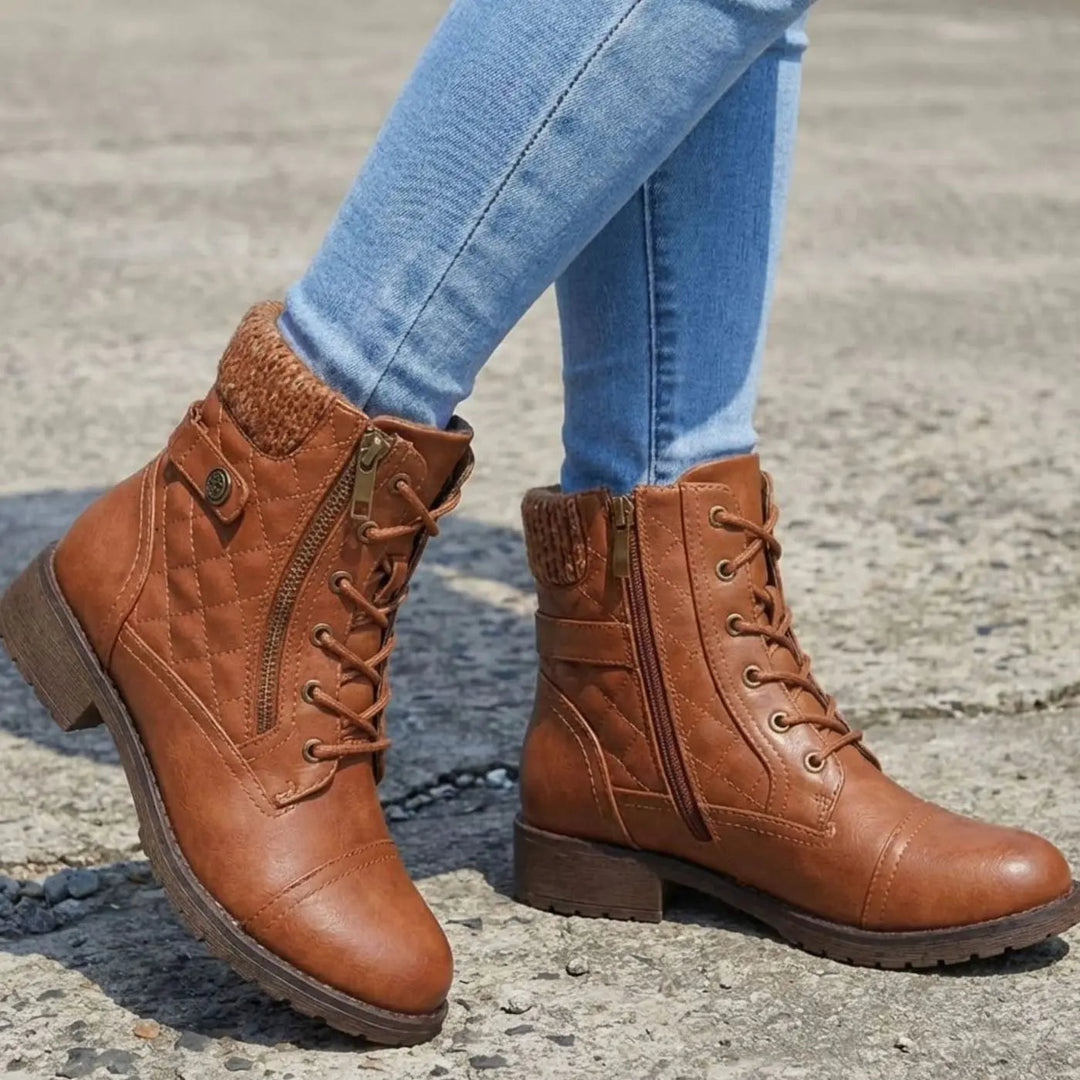 Women's Quilted Lace-Up Block Heel Ankle Boots