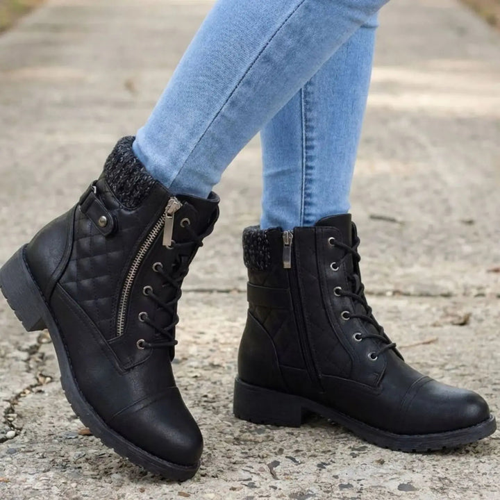 Women's Quilted Lace-Up Block Heel Ankle Boots