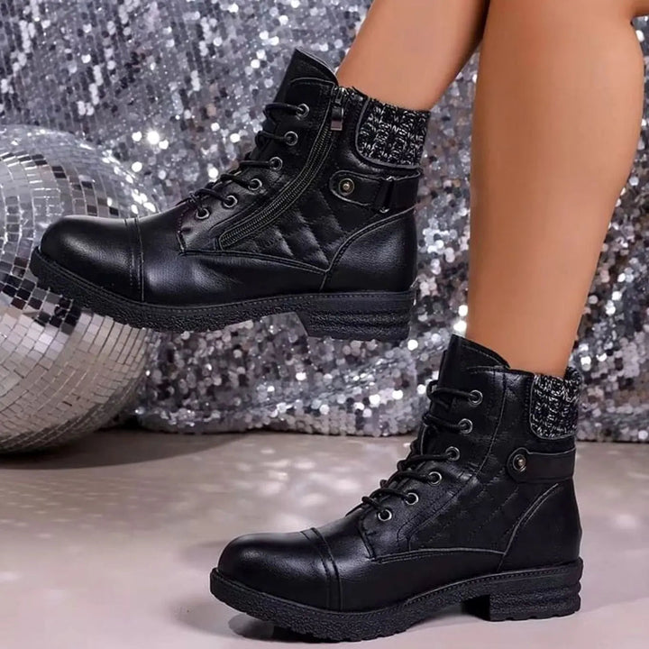 Women's Quilted Lace-Up Block Heel Ankle Boots