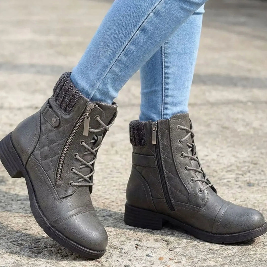 Women's Quilted Lace-Up Block Heel Ankle Boots