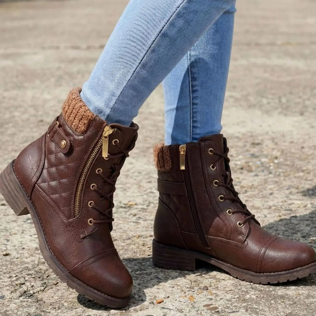 Women's Quilted Lace-Up Block Heel Ankle Boots