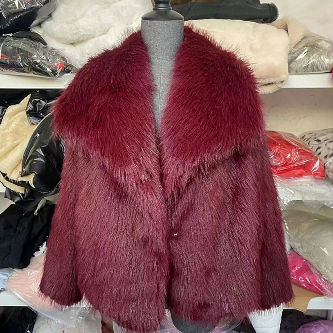 Women's Relaxed Fit Faux Fur Jacket Open Front Fluffy Coat